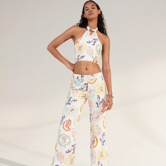 Zara Summer Colourful Patterned Halter Crop Top - Picture 2 of 8